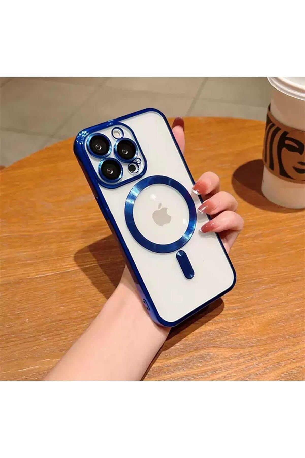 Iphone Uyumlu Kamera Korumalı Renkli Magsafe Kılıf Mavi