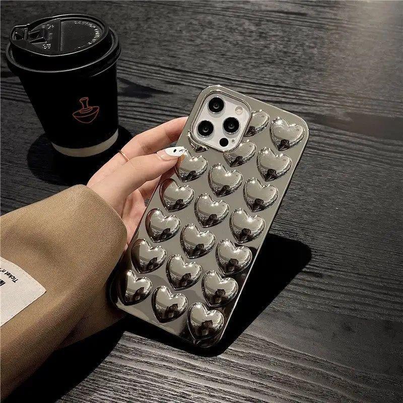 Kalpli Kabartmalı İphone Kılıf Gümüş