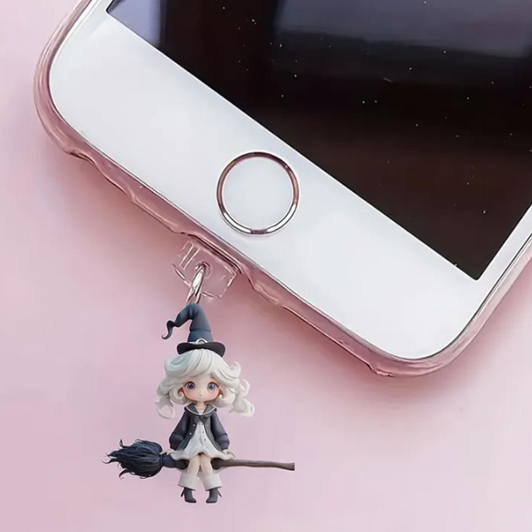 Sevimli Cadı Figürlü Telefon Charmı (Lighting (iPhone) Uyumlu Şarj Soketi Tıpası)