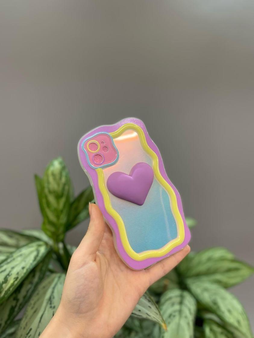Iphone Uyumlu Renkli Lila Kalp Detaylı 