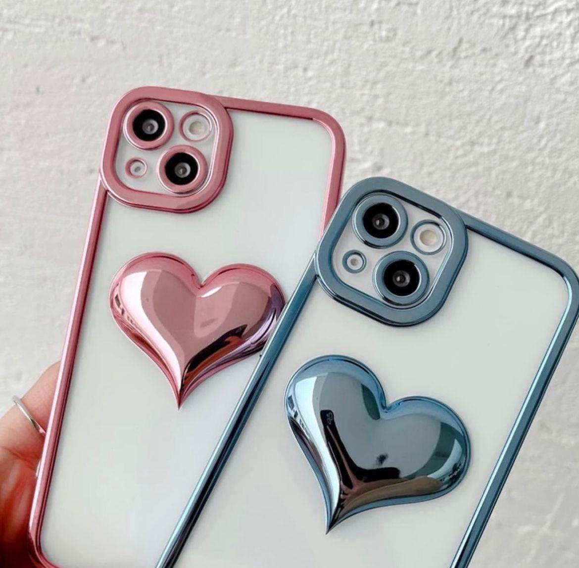 Iphone Uyumlu Kamera Korumalı Kalpli Kılıf Mavi