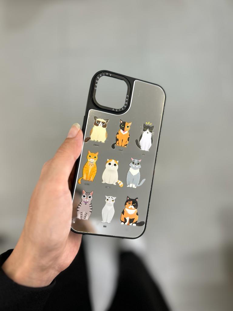 Kedi Desenli Aynalı Telefon Kılıfı