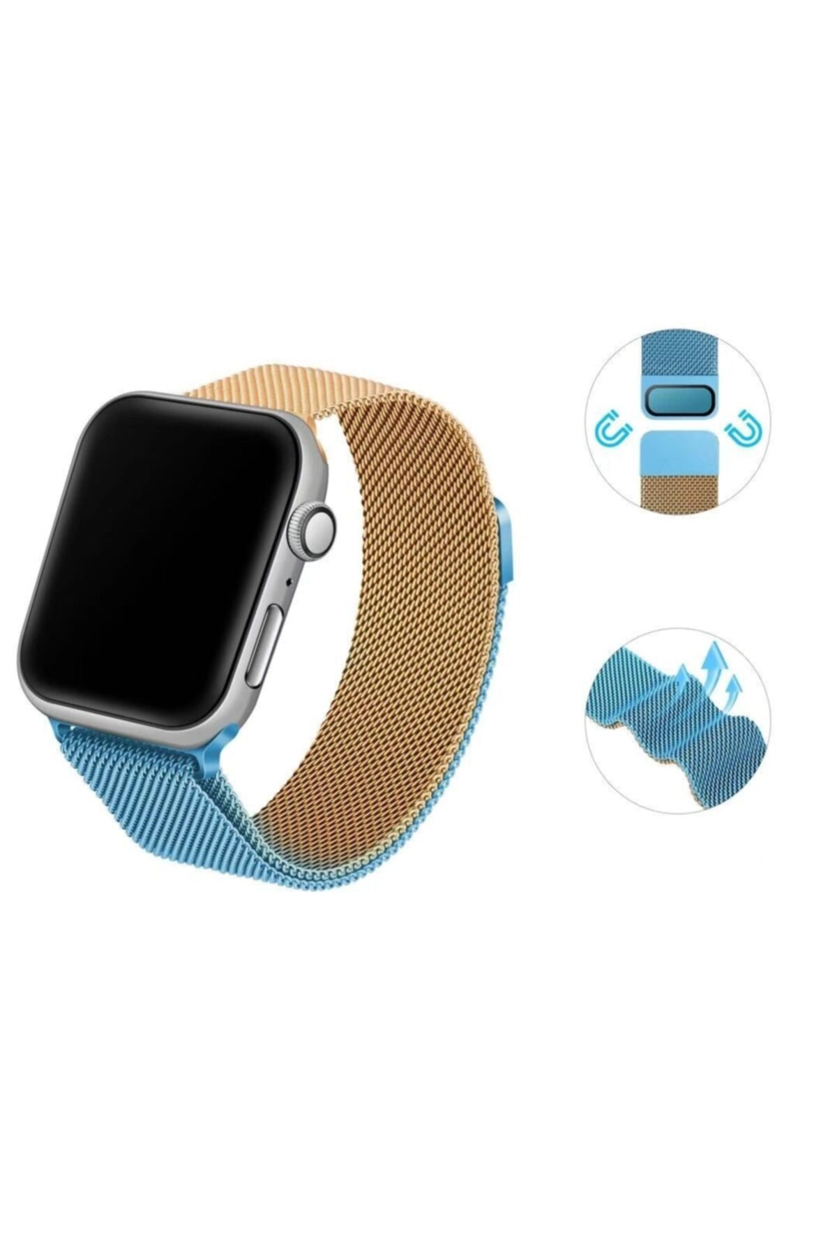 Apple Watch 7 45mm Mıknatıslı Metal Tel Örgü Işlemeli Kordon Uyumlu