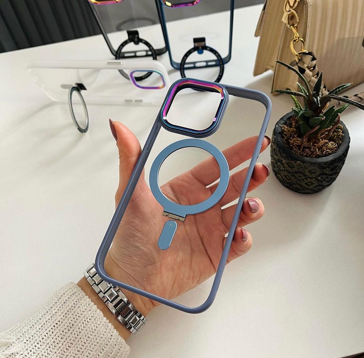 Metal Tuşlu Standlı Magsafe Kılıf Sierra Blue