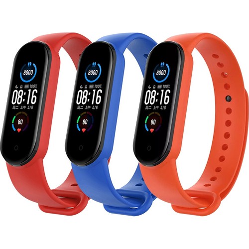 Mi7a Xiaomi Mi Band 5 ve 6 Uyumlu Kordon Seti 3lü (Kırmızı - Mavi - Turuncu)