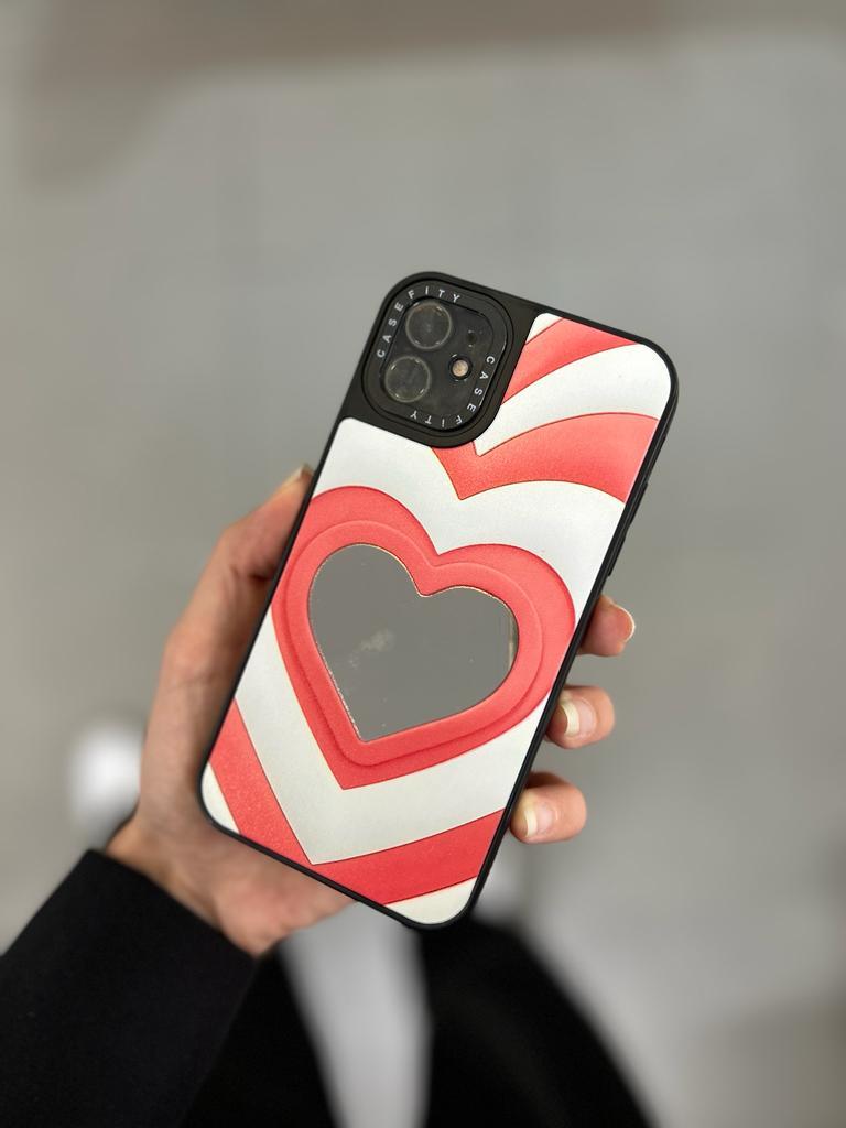 Kalp Desenli Aynalı Telefon Kılıfı