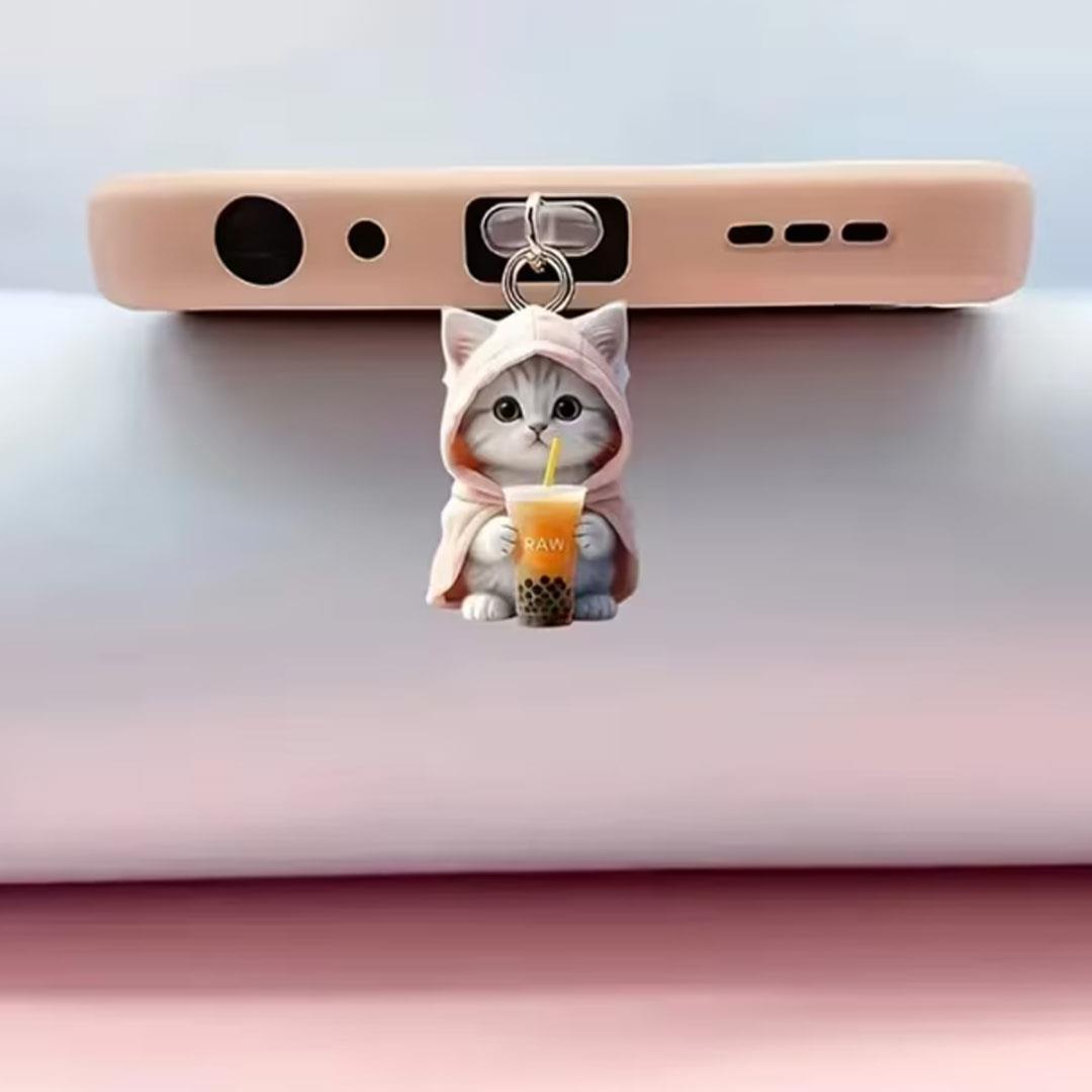 Pelerinli Kedi Figürlü Telefon Charmı (Lighting (iPhone) Uyumlu Şarj Soketi Tıpası)