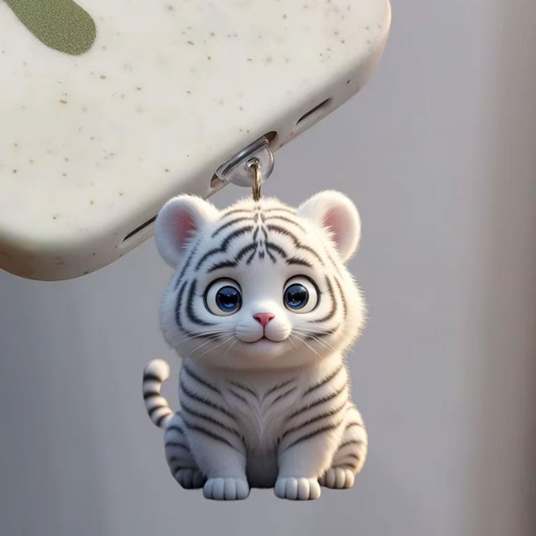 White Tiger Figürlü Telefon Charmı (Lighting (iPhone) Uyumlu Şarj Soketi Tıpası)