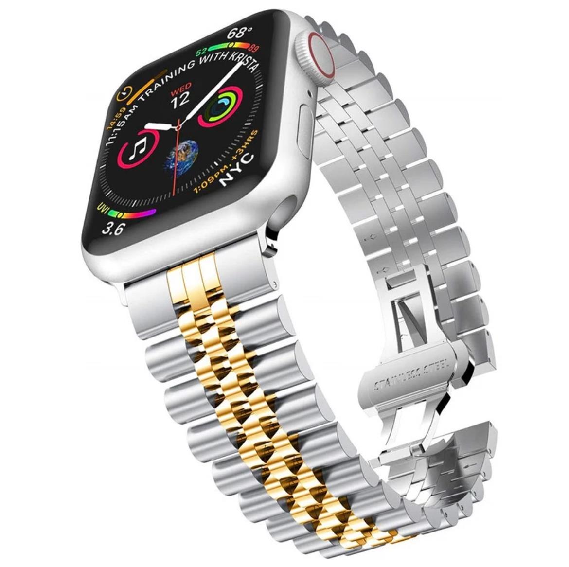 Apple Watch Uyumlu 42 44 45 49 mm Metal Gümüş Gold Kordon 