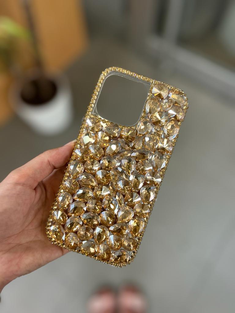 Iphone Swarovski Taşlı Gold Kılıf