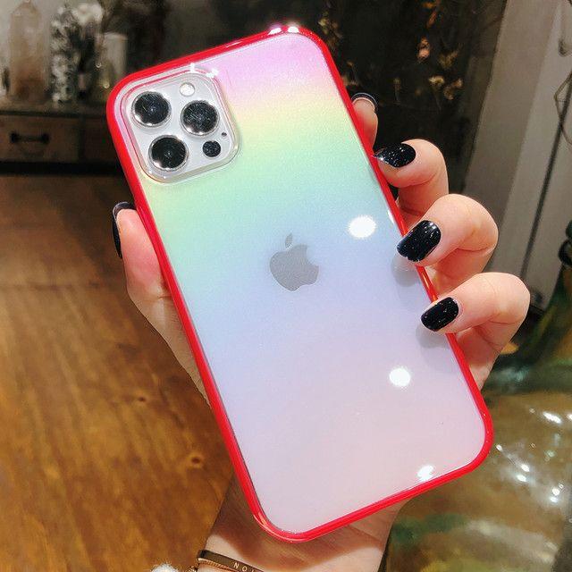 Iphone Uyumlu Kamera Korumalı Geçişli Hologramlı Şeffaf Parlak Kılıf Kırmızı