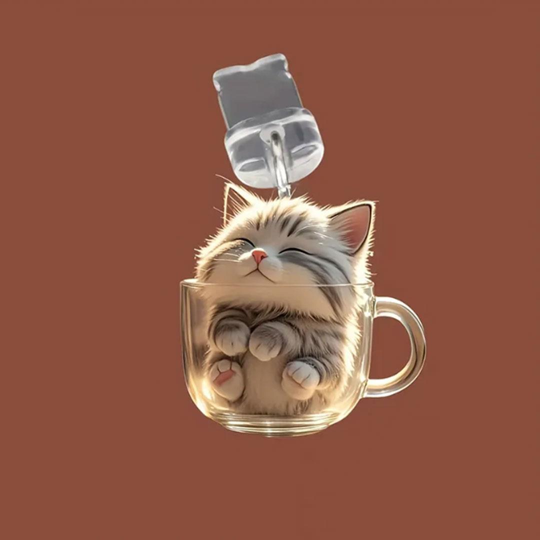 Bardakta Kedi Figürlü Telefon Charmı (Lighting (iPhone) Uyumlu Şarj Soketi Tıpası)