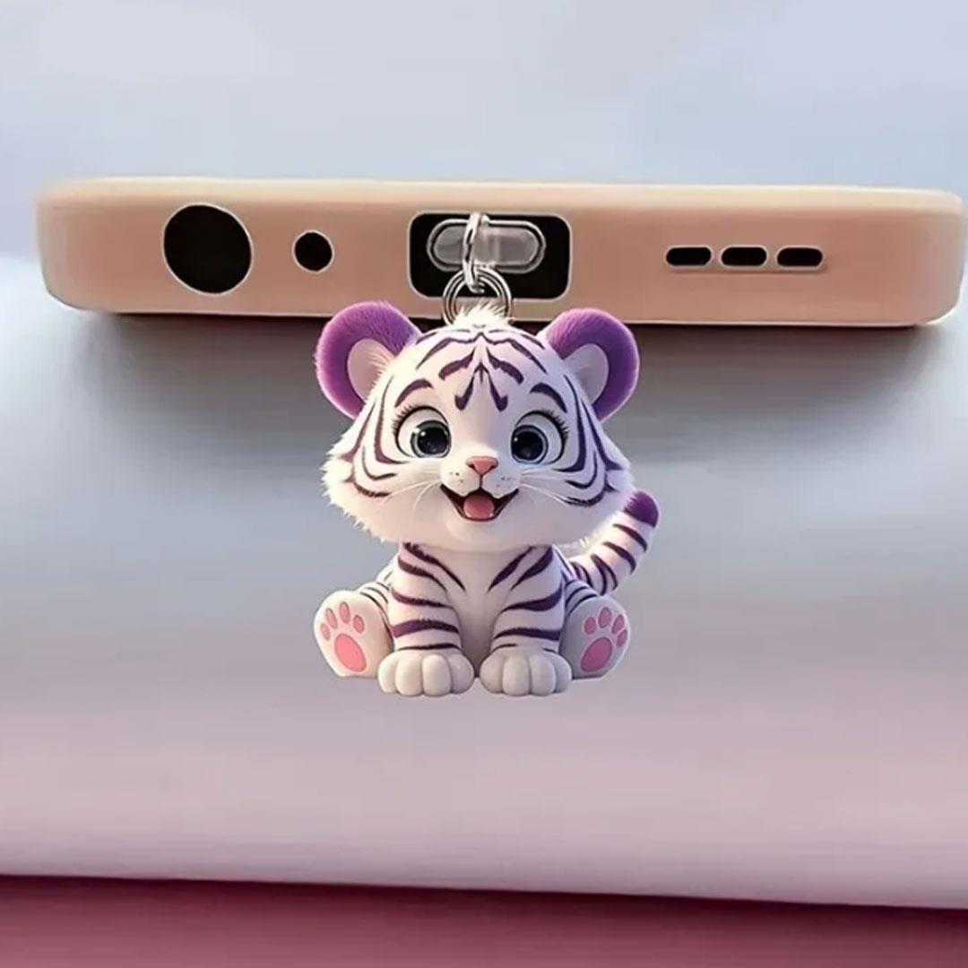 Purple Tiger Figürlü Telefon Charmı (Lighting (iPhone) Uyumlu Şarj Soketi Tıpası)