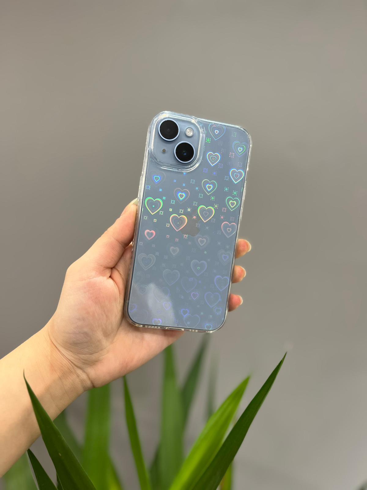 Iphone Uyumlu Şeffaf Hologram Kalpli Kılıf