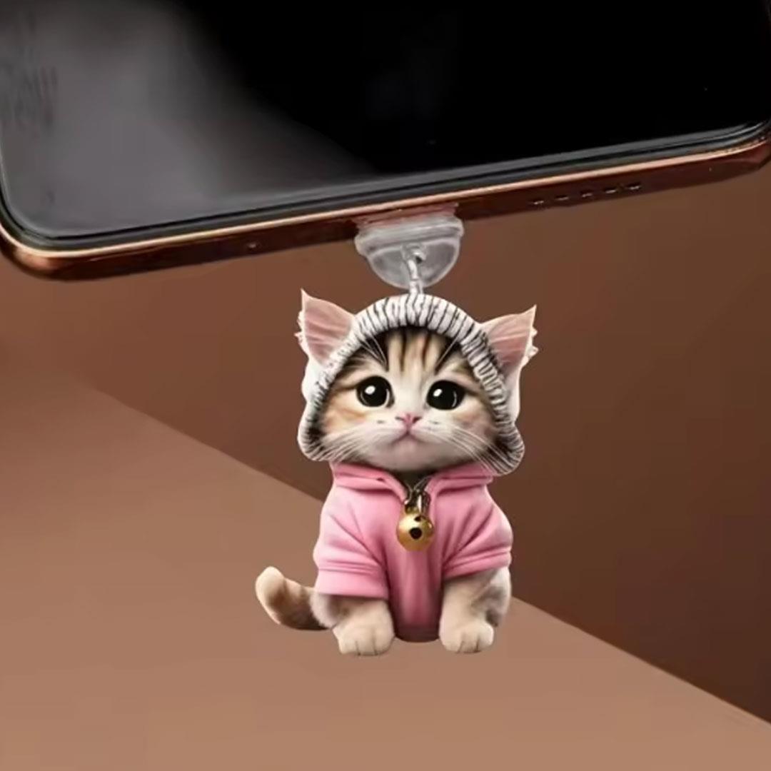 Şapkalı Kedi Figürlü Telefon Charmı  (Lighting (iPhone) Uyumlu Şarj Soketi Tıpası)