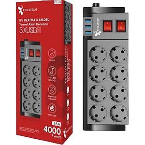 Termal Ak�m Korumal� Is�ya Kar�� Dayan�kl�8'li Priz Kablo Uzunlu�u 2mt 3xusb