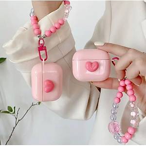 Pembe Kalpli Boncuk Ask�l� 3.Nesil Uyumlu Sevimli Airpods Koruyucu K�l�f