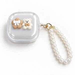 Galaxy Buds 4 Uyumlu Ay�c�k ve �i�ek Fig�rl� �nci Boncuk Ask�l� �effaf Koruyucu K�l�f