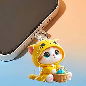 Sevimli Kedicik Fig�rl� Telefon Charm� (Type-C Uyumlu �arj Soketi T�pas�)