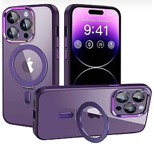 Iphone 14 Pro Max Uyumlu K�l�f Kamera ��k�nt�l� Metal Magsafe Manyetik Y�z�k Standl�
