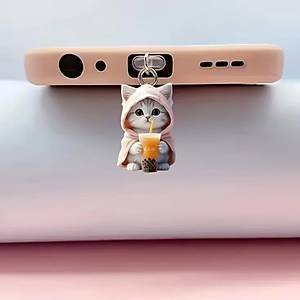 Pelerinli Kedi Fig�rl� Telefon Charm� (Lighting (iPhone) Uyumlu �arj Soketi T�pas�)