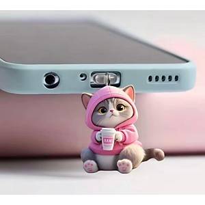 Kap�onlu Kedi Fig�rl� Telefon Charm� (Type-C Uyumlu �arj Soketi T�pas�)