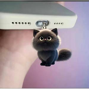 Siyah Kedi Fig�rl� Telefon Charm� (Type-C Uyumlu �arj Soketi T�pas�)