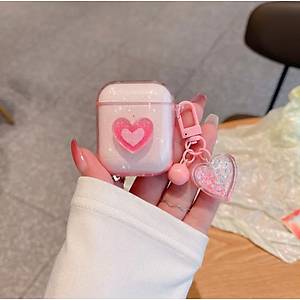 Airpods 2.Nesil Uyumlu Simli Pembe Kalp Tasar�ml� Love K�l�f 