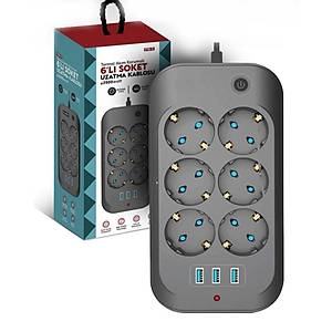 Fulltech Termal Ak�m Korumal�, �ocuk Korumal�, 6'l� 2 Mt Uzatma Kablosu 6 X Priz, 3 X Usb