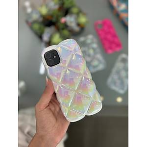 Iphone Dilimli Puf K�l�f Holograml� Krem