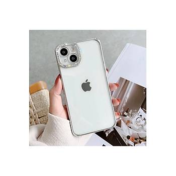 Iphone 11 Uyumlu K�l�f Kamera Lens Korumal� Elmas Ta�l� Arkas� �effaf, Kenar Renkli L�x K�l�f