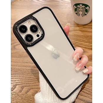 Iphone Uyumlu Kamera ve Kenarlar� Renkli �effaf K�l�f Siyah