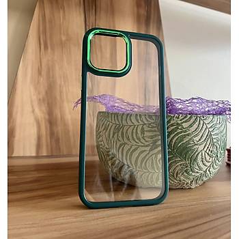 Iphone Uyumlu Kamera ve Kenarlar� Renkli �effaf K�l�f Ye�il