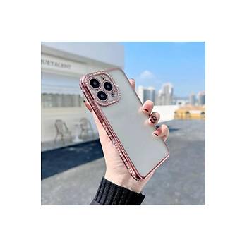 Iphone 13 Pro Uyumlu K�l�f Kamera Lens Korumal� Elmas Ta�l� Arkas� �effaf, Kenar Renkli L�x K�l�f