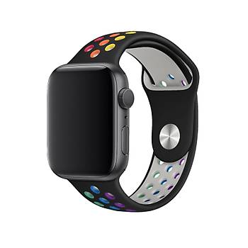 Apple Watch 42-44 Mm Uyumlu Delikli Renkli Silikon Kordon