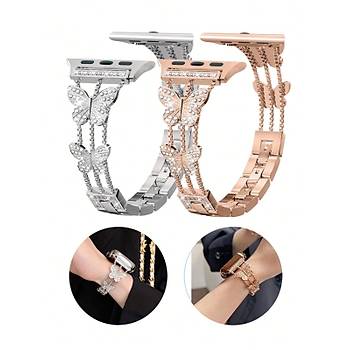 Apple Watch Seri 2/3/4/5/6/7/8/9/se 38 40 41mm Uyumlu Metal Ayarlanabilir Kelebekli Kordon