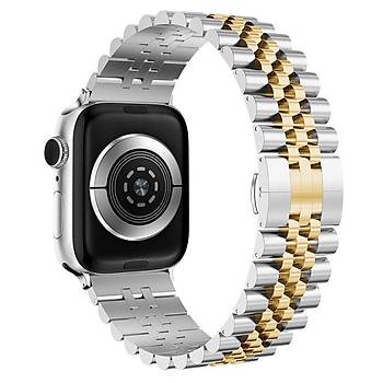 Apple Watch 2/3/4/5/6/7/8/Se/Ultra 38 40 41MM Uyumlu �elik Baklal� Metal Kordon G�m�� Gold