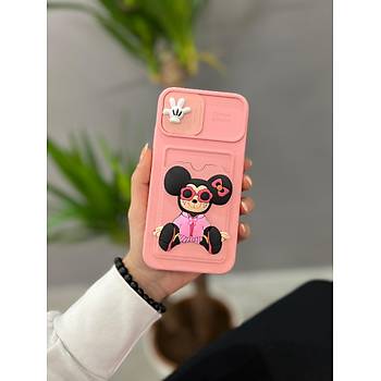Iphone 11 Uyumlu Sevimli Kartl�kl� Kamera Korumal� Minnie K�l�f Pembe