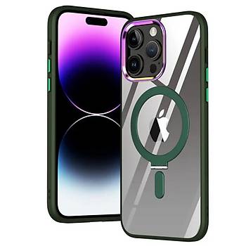Iphone 14 Pro Max Uyumlu K�l�f Kamera ��k�nt�l� Metal Magsafe Manyetik Y�z�k Standl�