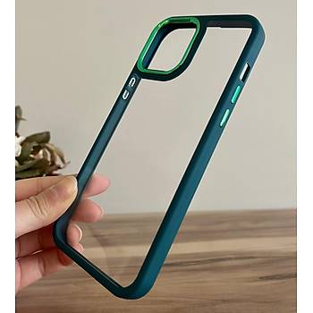 Iphone Uyumlu Kamera ve Kenarlar� Renkli �effaf K�l�f Ye�il