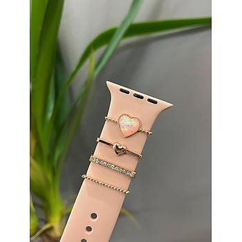 Apple Watch Uyumlu Kordon Aksesuar� Charm Set Kalp 