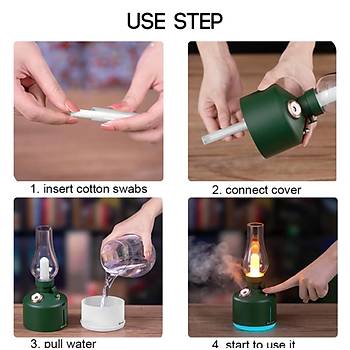 Dekoratif Vintage Lamba �arj Edilebilir Hava Nemlendirici Buhar Makinesi 300ml Aroma Dif�z�r