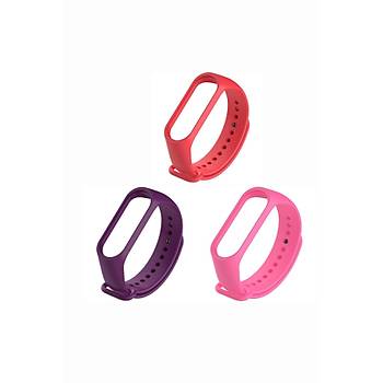 Xiaomi Mi Band 3-4 Silikon Kordon 3'l� Set K�rm�z� Turuncu Sar�