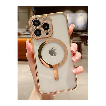 Iphone Uyumlu Kamera Korumal� Renkli Magsafe K�l�f Gold
