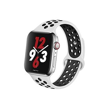 Apple Watch Silikon Delikli Kordon 1-2-3-4-5 Serisi 42 - 44 Mm Uyumlu Siyah Ye�il