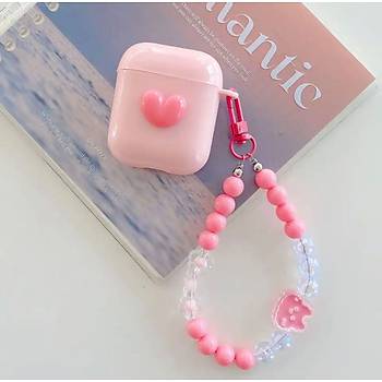 Airpods 1 ve 2.Nesil Uyumlu Kalpli �nci Ask�l� Koruyucu K�l�f