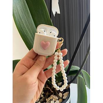 Airpods 1 ve 2.Nesil Uyumlu Kalpli �nci Ask�l� Koruyucu K�l�f