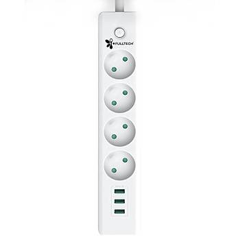 Termal Ak�m Korumal� Priz 4'l� 3 Usb'li 2 Metre Kablo A�-kapa Anahtarl� �ocuk Korumal� 