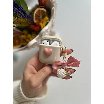 Airpods 1 ve 2.Nesil Uyumlu Kalpli �nci Ask�l� Koruyucu K�l�f