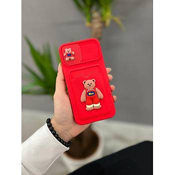 Iphone 11 Uyumlu Sevimli Kartl�kl� Kamera Korumal� Ay�c�kl� K�rm�z� K�l�f